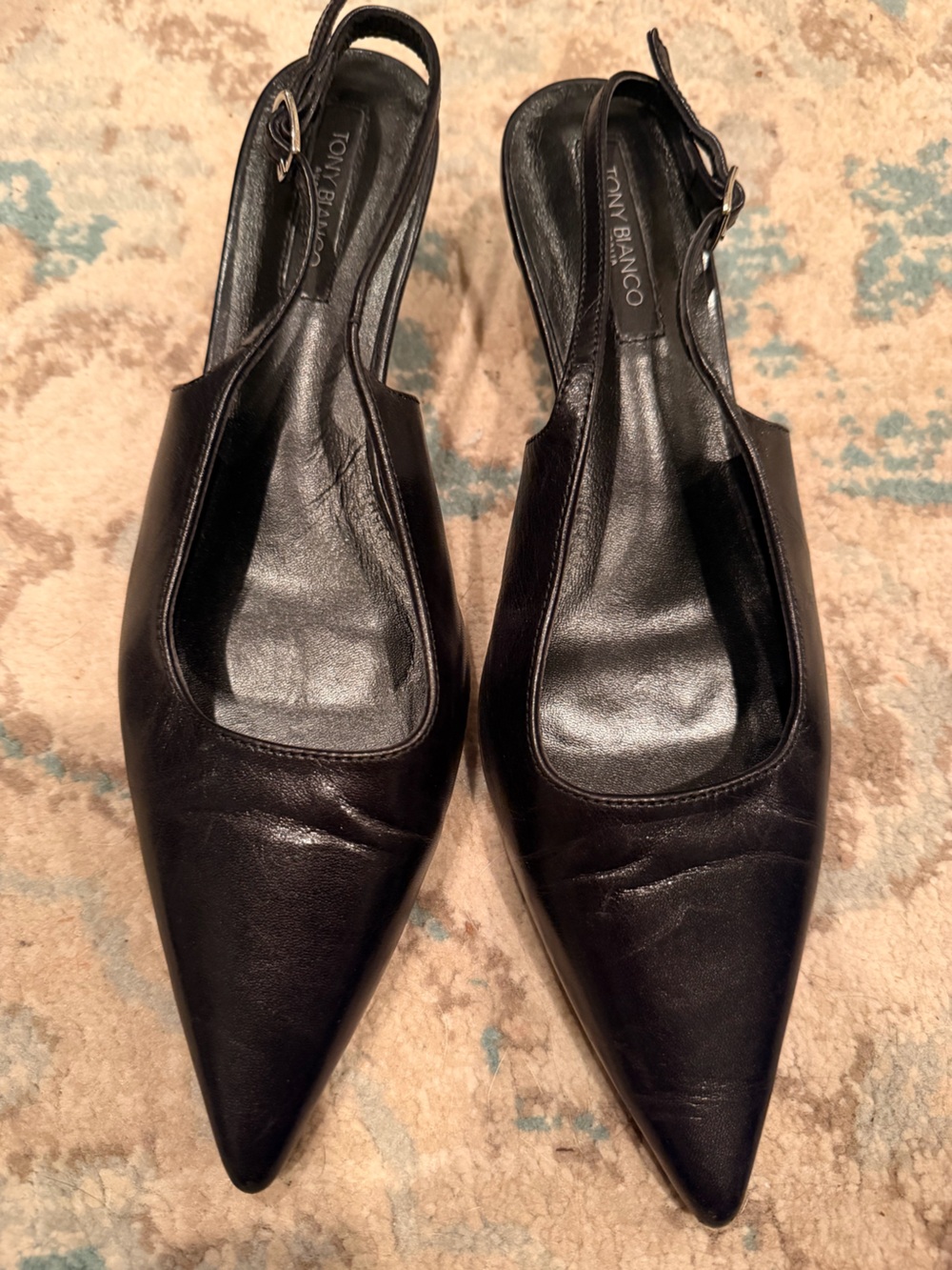 Tony Bianco Black Leather Pointed Toe Slingback Kitten Heels Size 8
